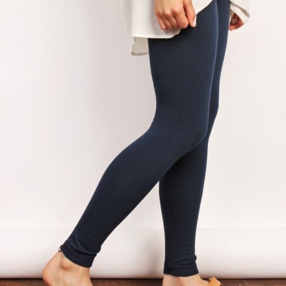 NAVY BLUE FLEECED LINED LEGGINGS - Picture 2 of 4